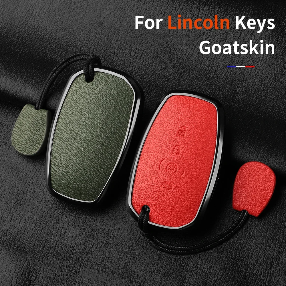 Aluminum Alloy Goatskin Car Key Case Cover For Lincoln Continental MKC MKZ MKX 2017 2018 2019 Navigator Nautilus keychain