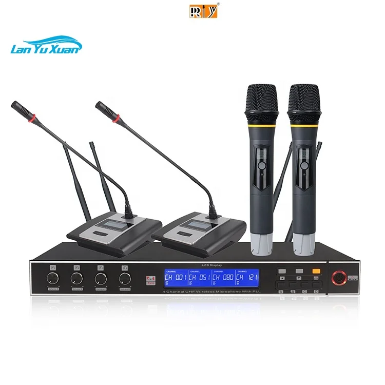

U-M1000 Professional Dynamic Microphone High Quality 4-Channel 4-Antenna Wireless Handheld Lavalier Headset for Conferences