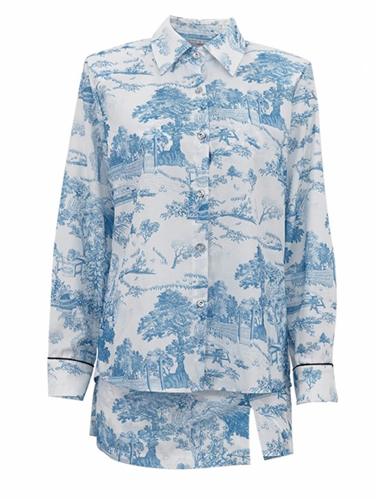 

Комплект из 3-х предметов, сексуальный летний осенний модный женский комплект, женская рубашка с синим цветком и длинным рукавом, топы и юбка, костюм в тон, наряд