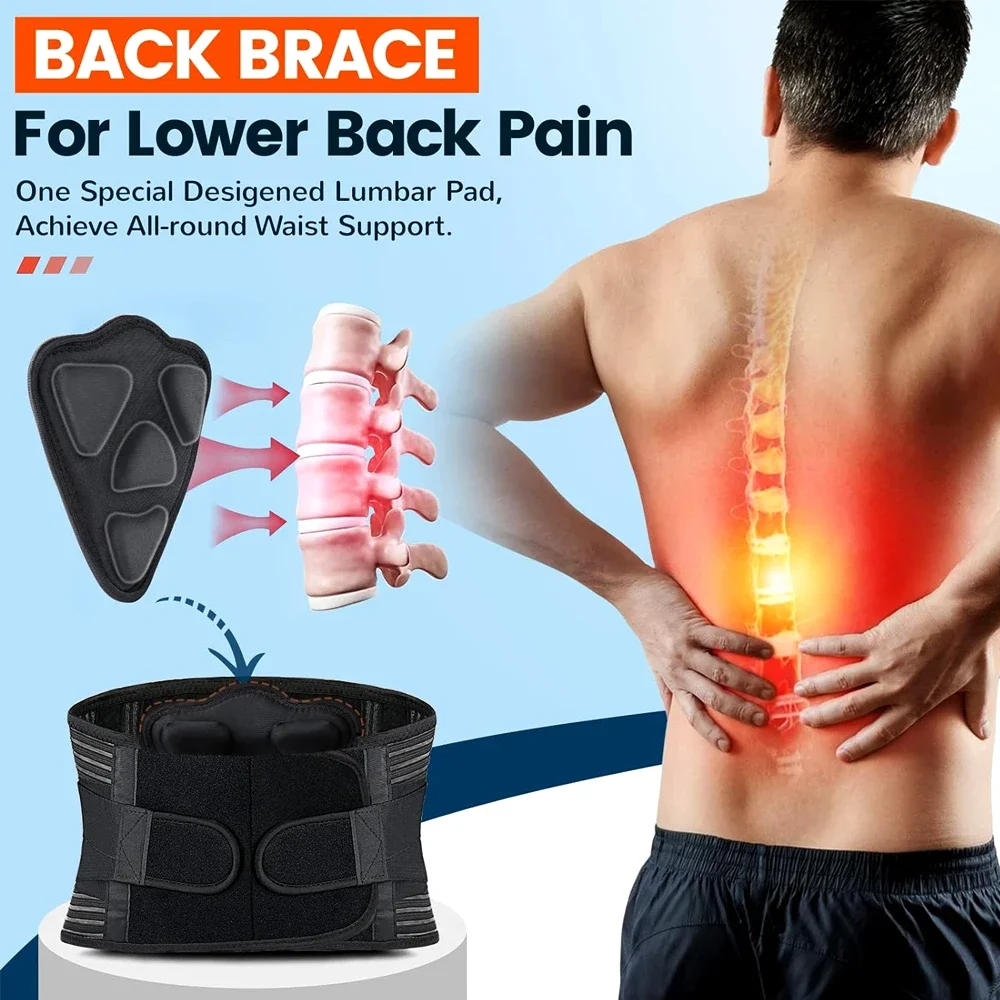 Ergonomic Back Brace for Lower Back Pain Relief Women Men with 3D Lumbar Pad, Lumbar Support Belt for Sedentariness Works Sports