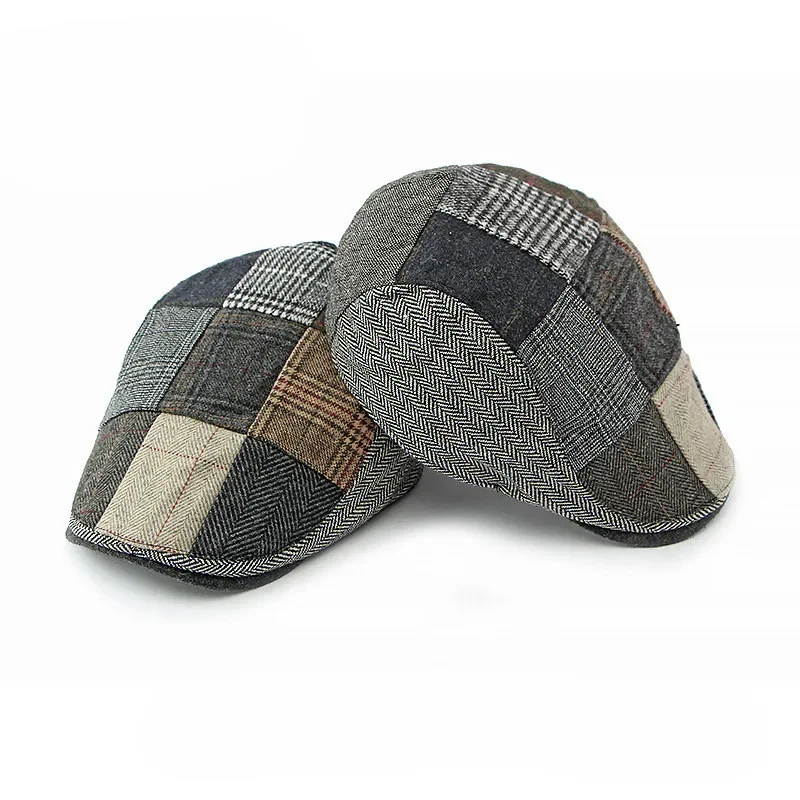 Autumn and Winter Cotton Geometry Print Newsboy Caps Flat Peaked Cap Men and Women Painter Beret Hats 158