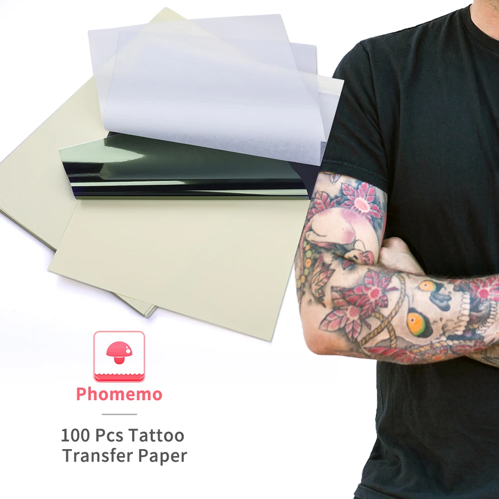 100 Pcs Phomemo A4 Tattoo Paper Thermal Paper Printing Tattoo Paper Compatible for Phomemo M08F and Brother PJ762 PJ763MFi