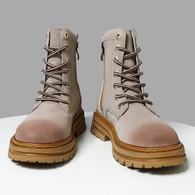 Couple Style Casual High Top Boots Oversized Height Increase Light Luxury High-end Feel Youthful Fashionable Motorcycle Boots