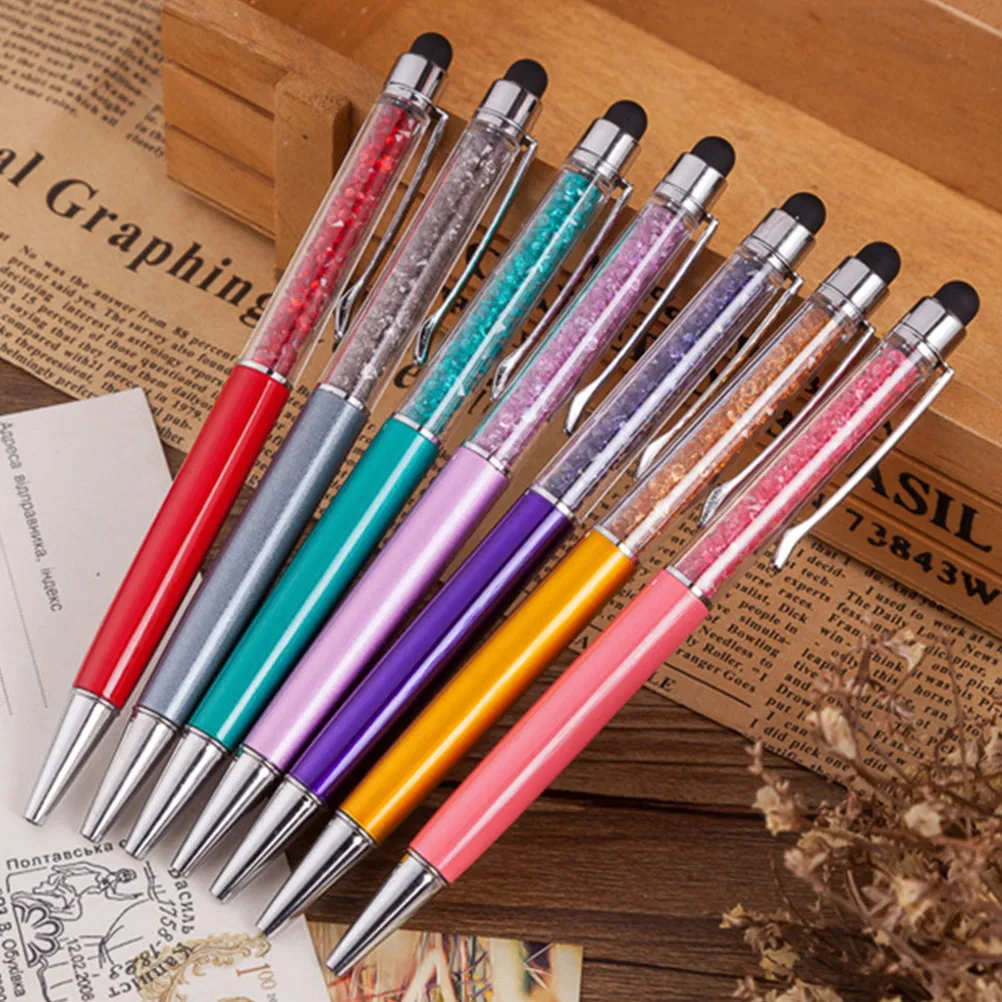6Pcs Capacitive Stylus Pen Multi-Function Metal Ballpoint Retractable Clip Design School Office Touchscreen Crystal Diamond