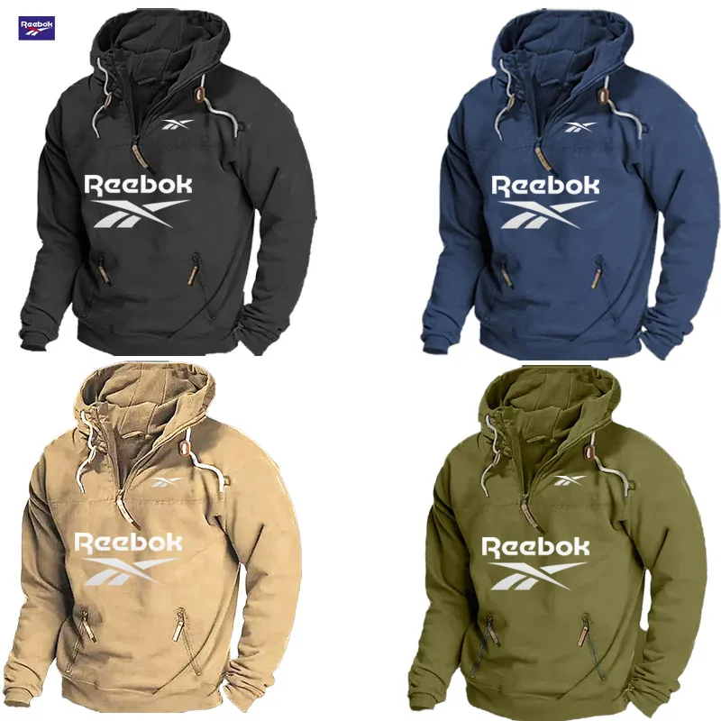 Reebok Men's Winter-Spring Warmth Hooded Sweatshirt - Daily Outdoor Multi-Pocket Zippered Comfortable Top - Solid Color Classic view 5