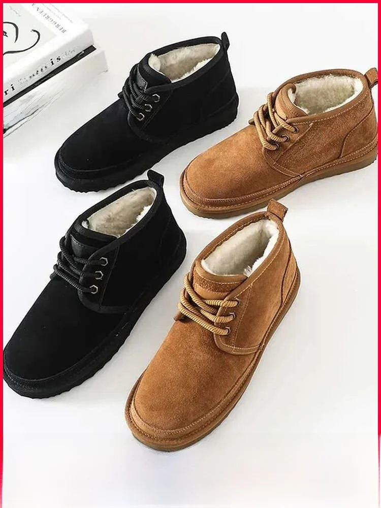 

New Men's Winter Outdoor Casual Warm Fleece Lined Windproof Snow Boots Cotton Shoes Waterproof Low Heel round Toe Boots
