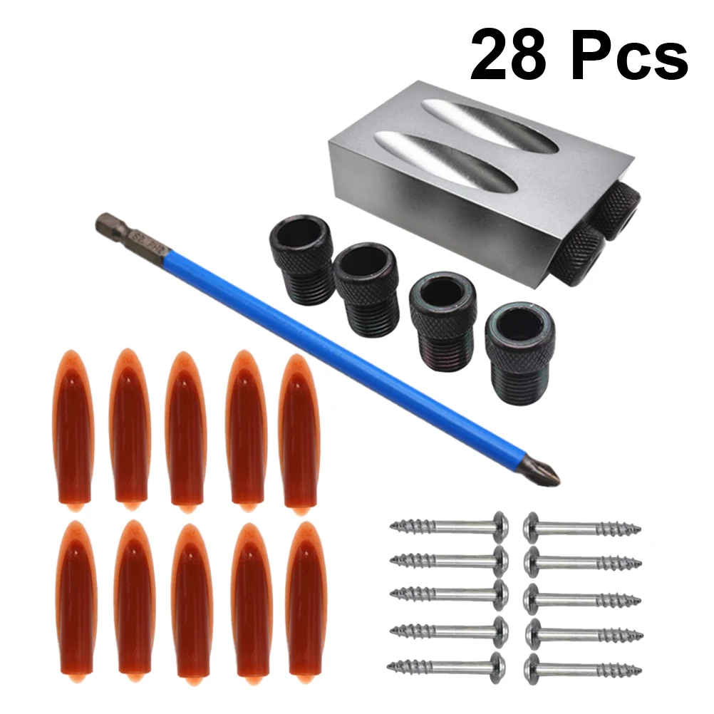 

28Pcs 15 Degree Angle Oblique Hole Locator Drill Set Woodworking Guide Puncher Locator Bits Hole Kit for Wood Joint Repair