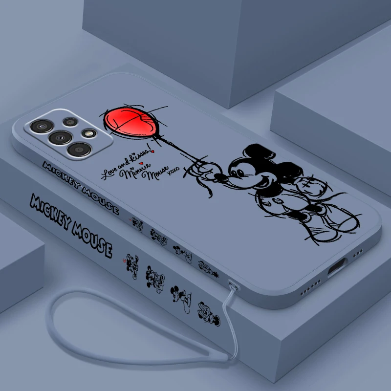 Disney Mickey Minnie Balloon For Samsung A72 A54 A53 A52 A42 A34 A32 A25 A24 A23 A22 Liquid Left Rope Phone Case