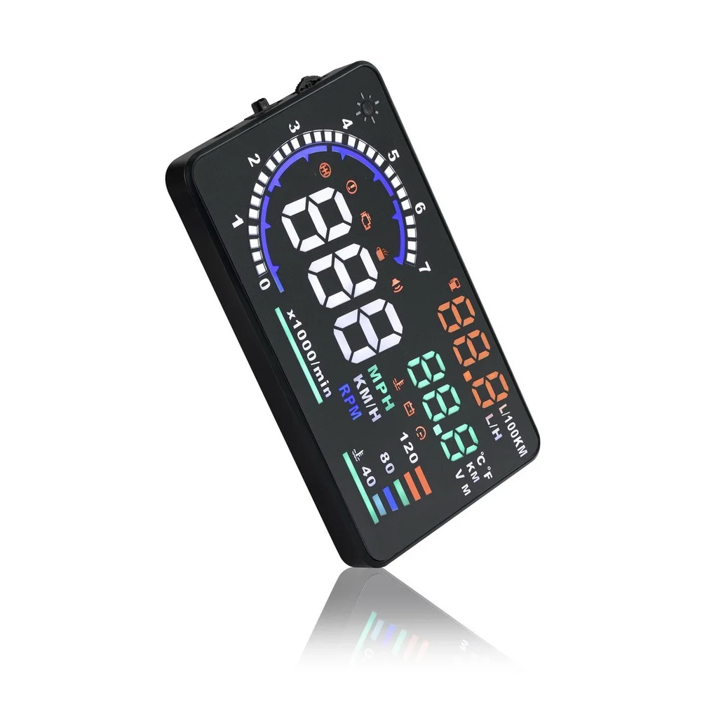 Car Head Up Display with OBD2 Speed RPM Engine Temp Voltage Fuel Economy Data Projection Light Sensor for Fitment