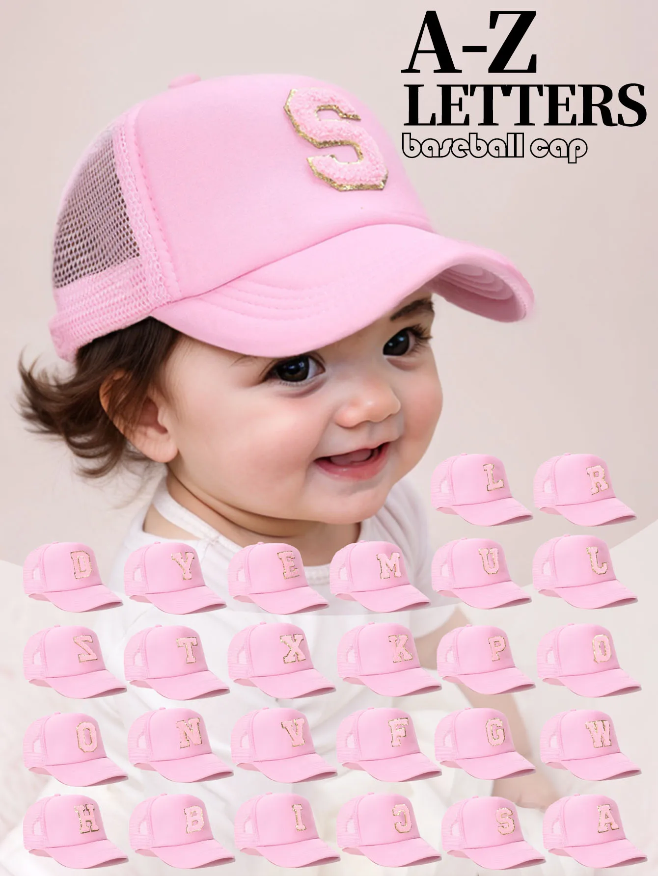 

3-12Y A Trucker Hat Featuring 26 Letters, Stylish And Versatile, Perfect for Casual Wear, And an Excellent Match for Girls