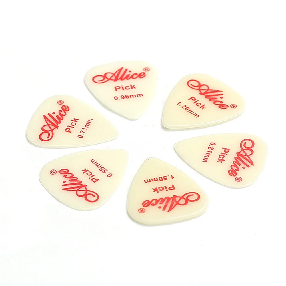 Alice Luminous Guitar Picks Bass Fluorescent 0.58/0.71/0.81/0.96/1.2/1.5mm 25mm * 30mm 6 Pcs Plectrum High Quality