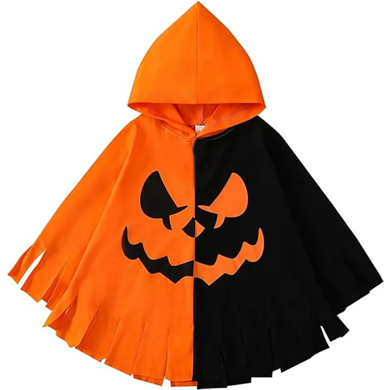 

Children Halloween Cloak Hooded Sewing Ghost Pattern Costumes 2024 New Fashion Hot Sell Cosplay Role Play Child Holiday Outfi