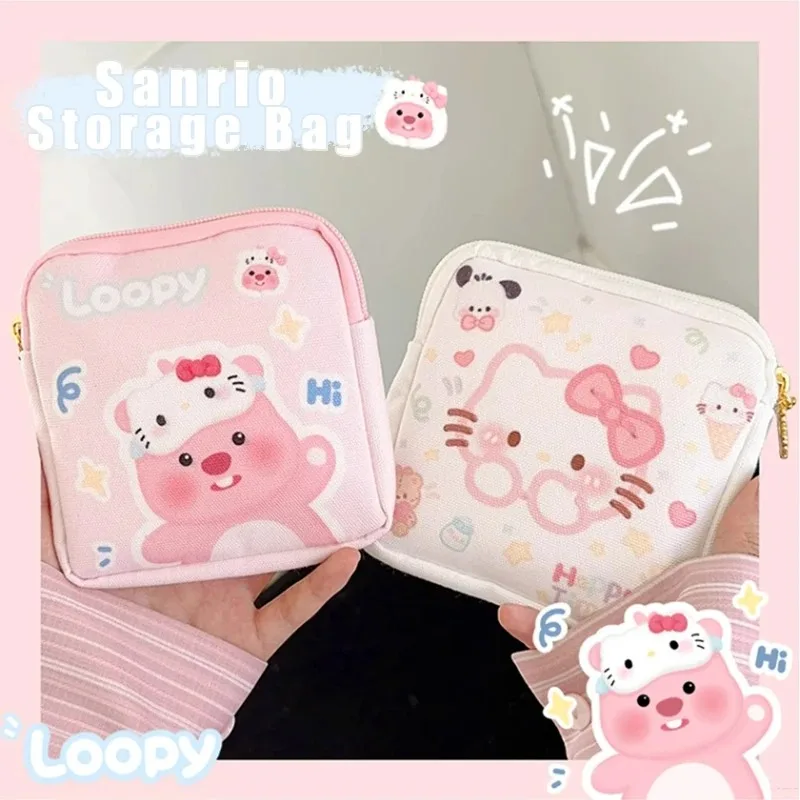 Kawaii Sanrio Hello Kitty Cartoon Women Tampon Sanitary Napkin Storage Bag Mini Cosmetics Coin Purse Bag Gift