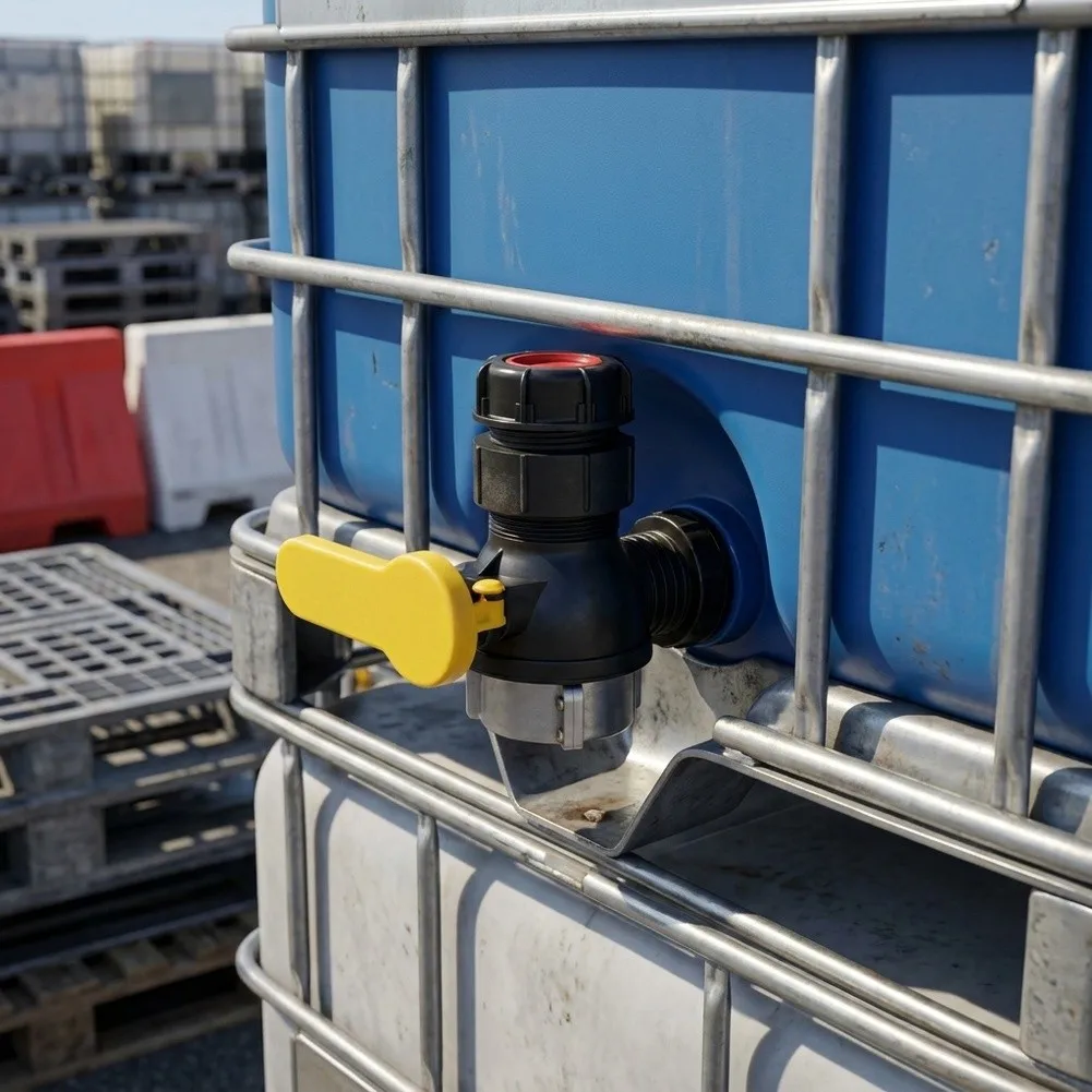 For IBC Tank Drain Adapter Featuring 62mm Coarse Thread Connection and Fixed Ball Valve Flow Control Mechanism