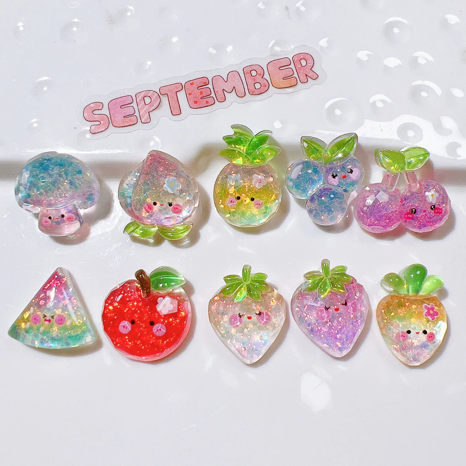 

100 Kawaii Cartoon Glitter Fruit Flatback Resin Cabochon Scrapbook Embellishment DIY Hairpin Jewelry Craft Accessory