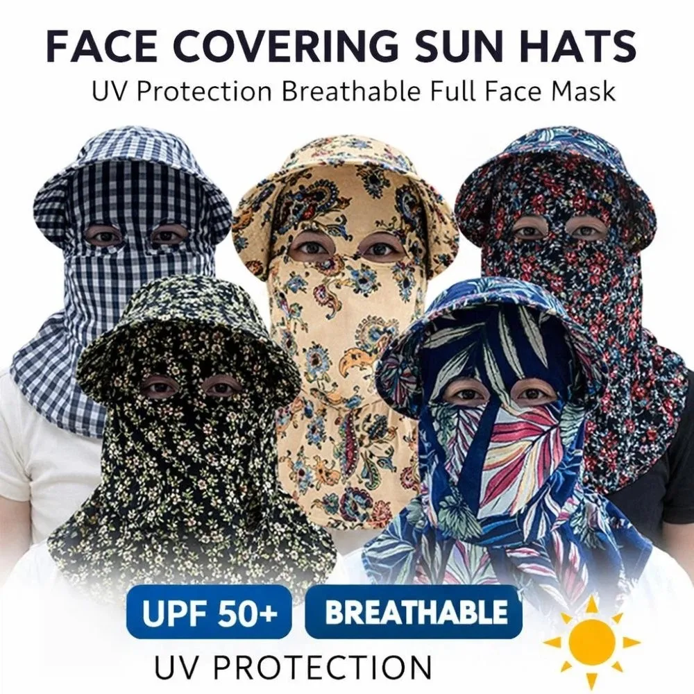 Wide Brim Face Mask Sun Hat Breathable Lightweight Tea Picking Work Hat UV Protection Full Wrap Fisherman's Hat Summer Outdoor