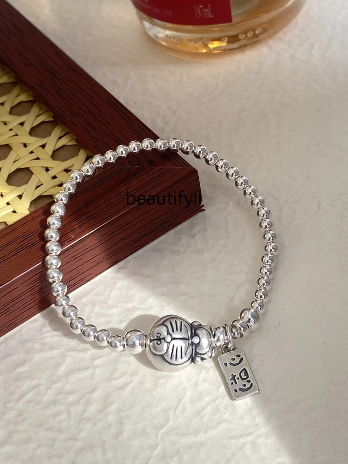 New 999 sterling silver bracelet round bead design sense niche pendant bracelet couple