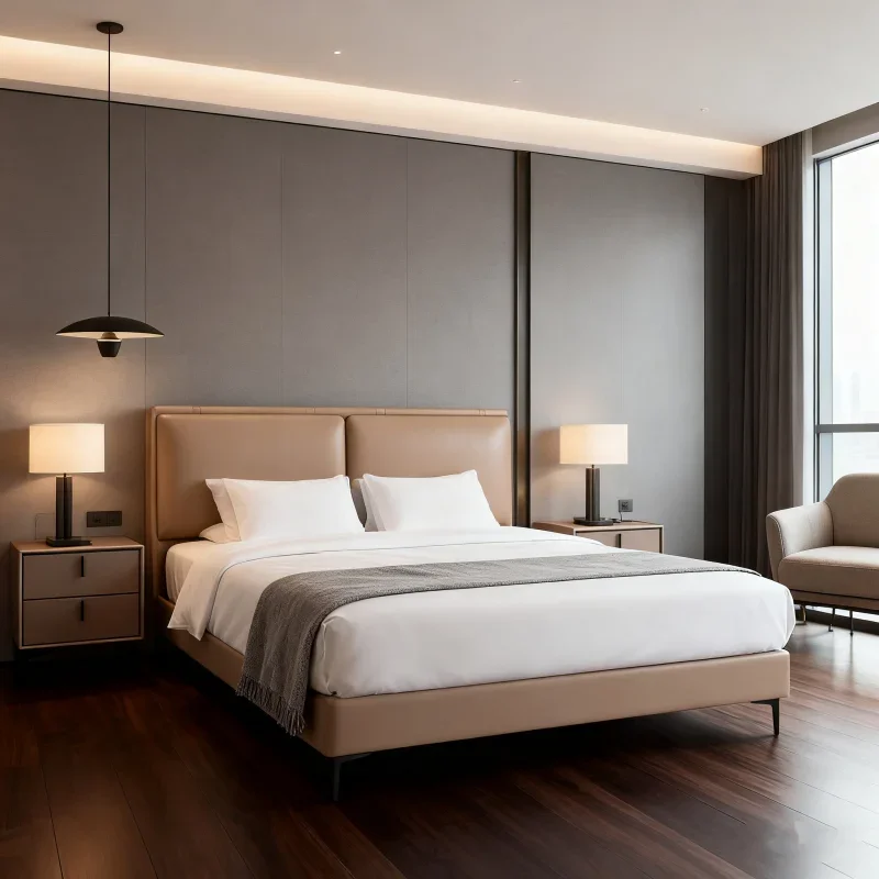 for elegant accommodation hotels, homestays and apartments Custom stylish design modern wood leather bed, suitable
