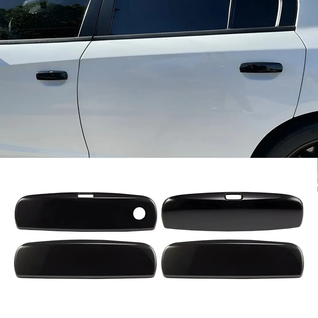 Glossy Black Exterior Door Handle Cover Trim With Smart Keyhole Fit For Dodge Charger 2011 2012 2013 2014 2015 2016 2017-2021