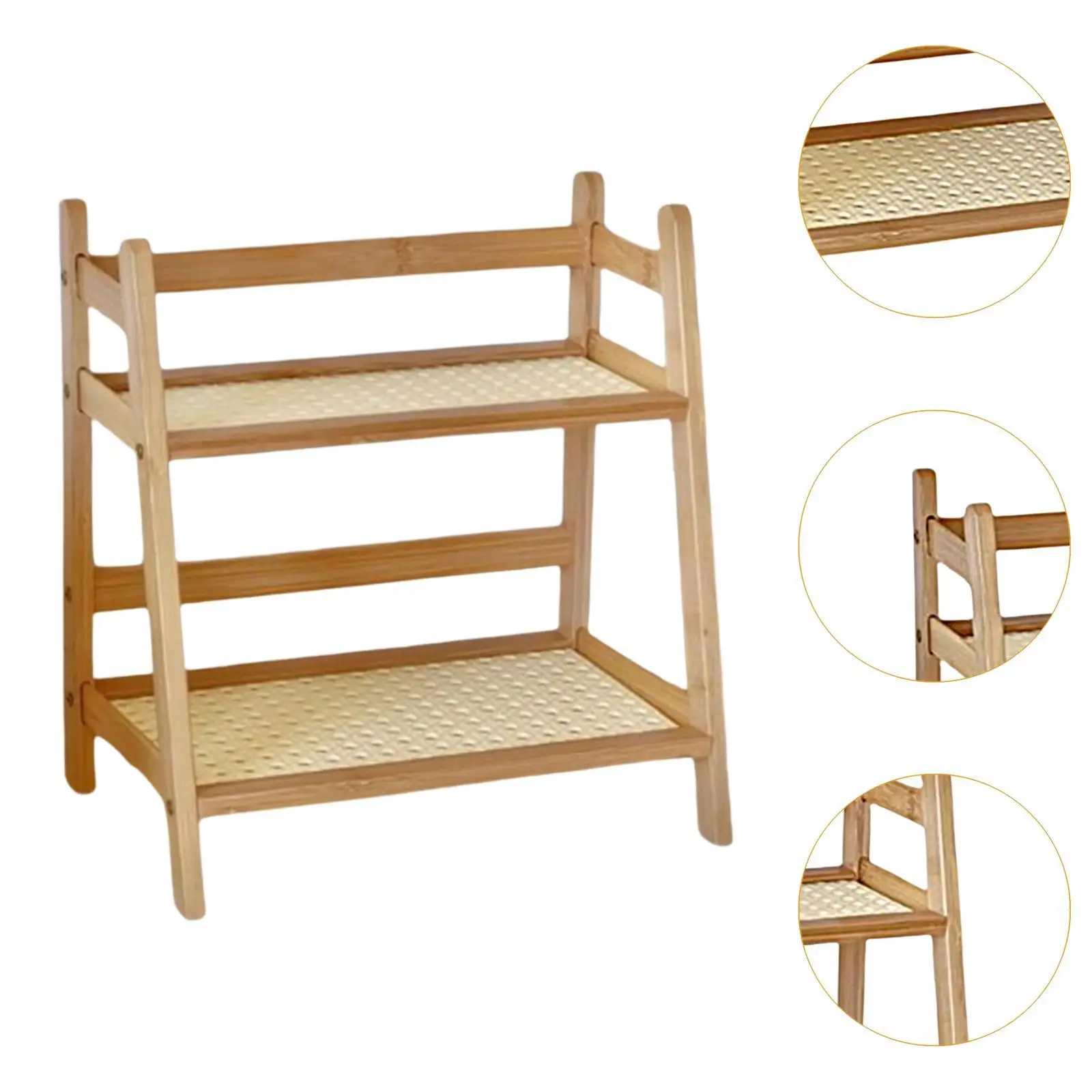 Bamboo Double Layer Rack Desk Storage Organizer for Desk Countertop Kitchen