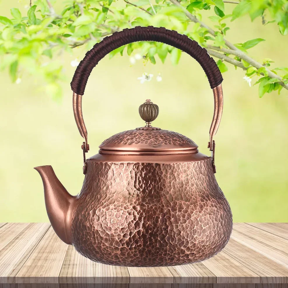 

1.2L/1.5L Red Copper Kettle Large Capacity Pure Copper Boiling Water Kettle Manual Hammer Pattern Making Tea Pot