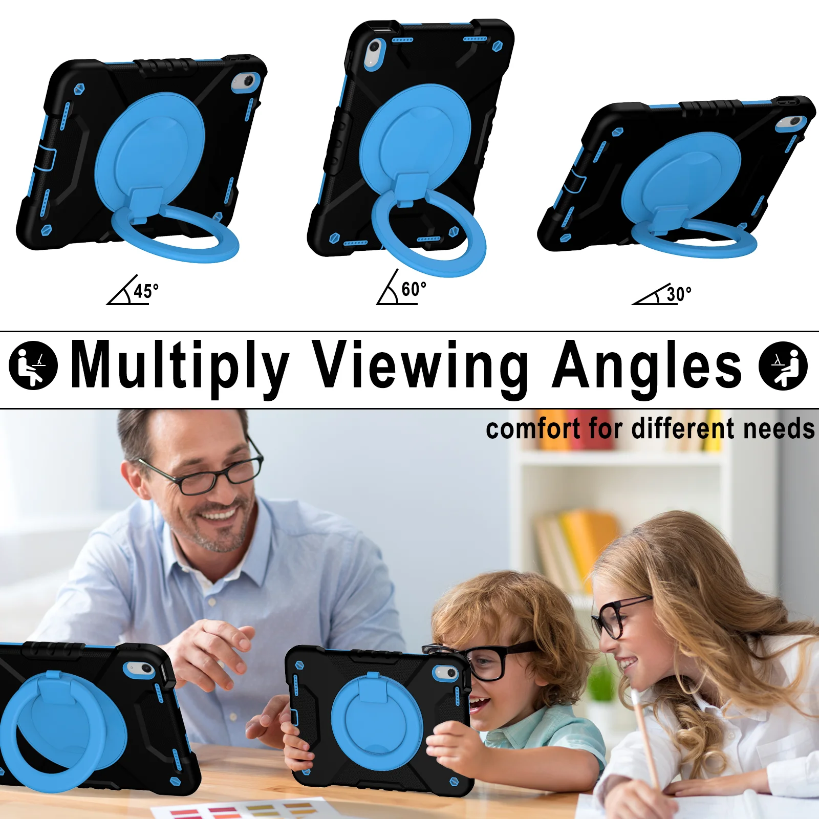 Heavy Duty Hybrid Case for iPad 10.9 2022 10th Generation 360 Rotating Stand Cover With Portable Handle Grip Shoulder Strap Capa