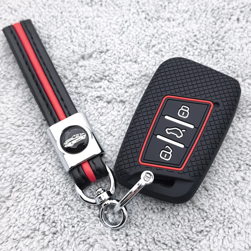 Silicone Car Key Case Cover Shell for VW Volkswagen Passat B8 Taos Polo Tiguan for Skoda Kodiaq Fabia Karoq Octavia Seat Ateca