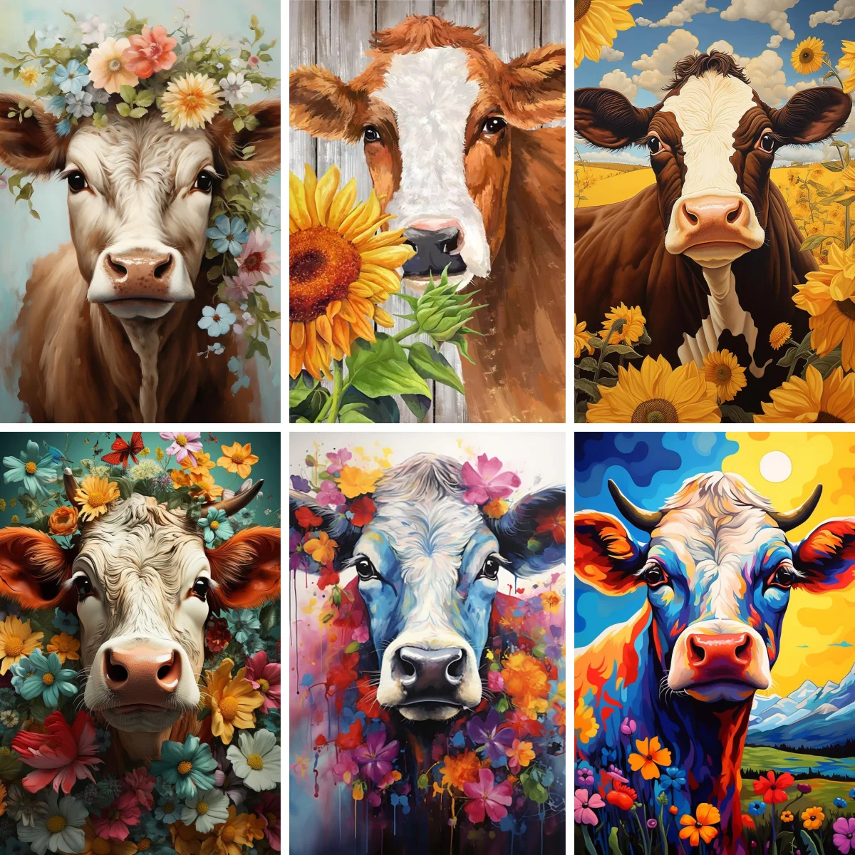 

5D DIY Square/Round Full Diamond Painting Farmhouse Milk Cow in Wildflowers Diamond Embroidery Rhinestone Mosaic Decoration
