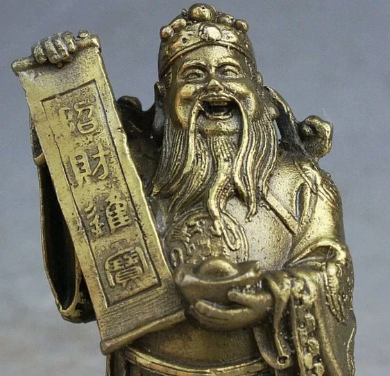 Chinese Brass Dragons Robe Fortune Mammon Money Wealth God Yuan Bao RuYi StatUE