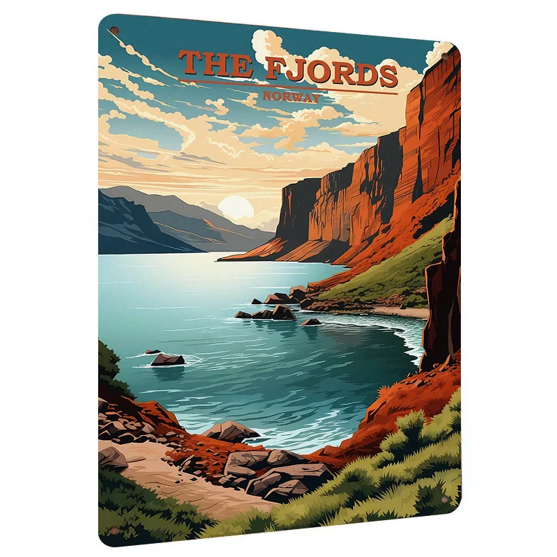 Norway Fjords Sunset Landscape Metal Wall Art Modern Home Decor for Living Room Office Study Room Decoration