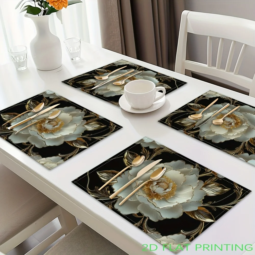 2D Flat Printing Flower Printed Placemats, Table Mats, Washable Placemats for Kitchen Dining Table Decoration