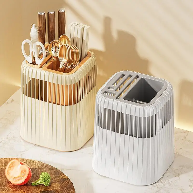 Household Kitchen Tableware Holder Rotating Drain Storage Rack Knife Fork Chopstick Multifunction Countertop Organizer