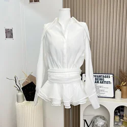 Korean Vintage Old Money Office Lady Long Sleeve Mini Shirt Dress Women Design Frocks Gyaru Coquette One-Piece 2000s Aesthetic