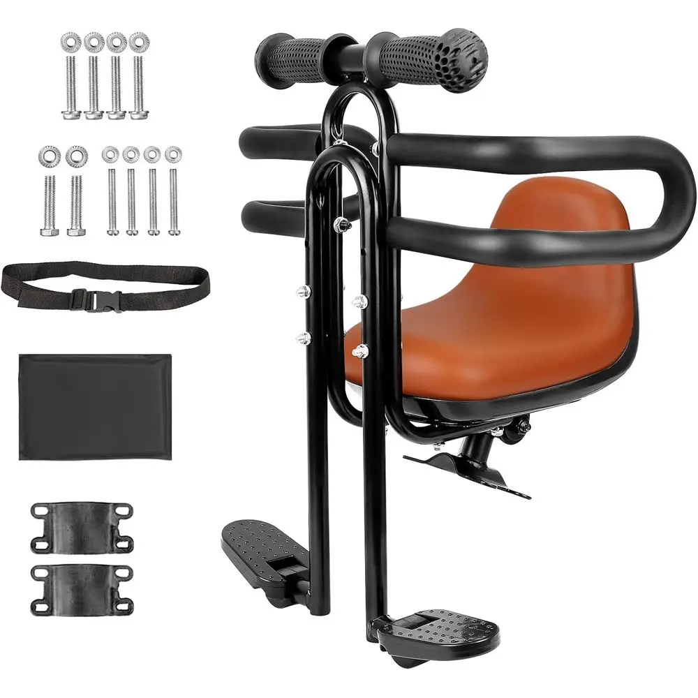 

Front-Mounted Child Bike Seat for Adults with Adjustable Height, Comfortable Backrest and Foot Pedals for Babies and Toddlers