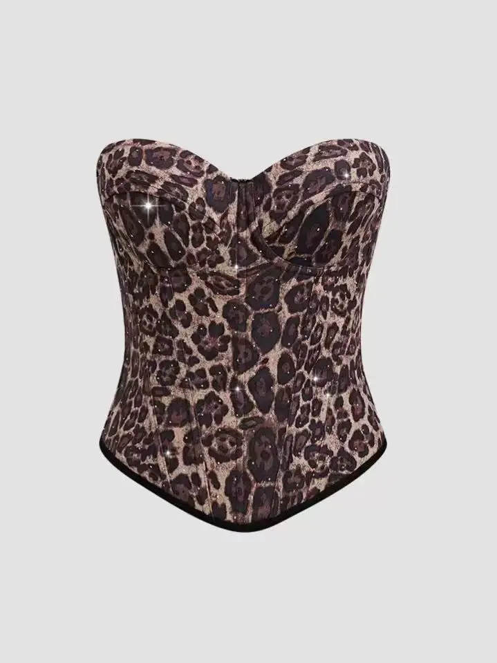 

French leopard velvet tube top, retro high-end fashion elegant vest suspenders white wear outside sexy slim zipper