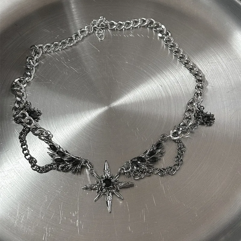 Punk Edelstahl Stern Geometrie Anhänger Halskette für Männer Hip-Hop Elemente Schmuck