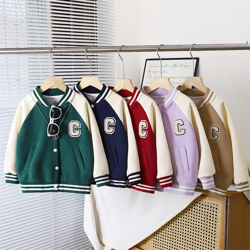 Children's Baseball Jacket Boys Fashion Coat Autumn Girls Letters Casual Outerwear Spring New Baby Kids Loose Sports Clothes