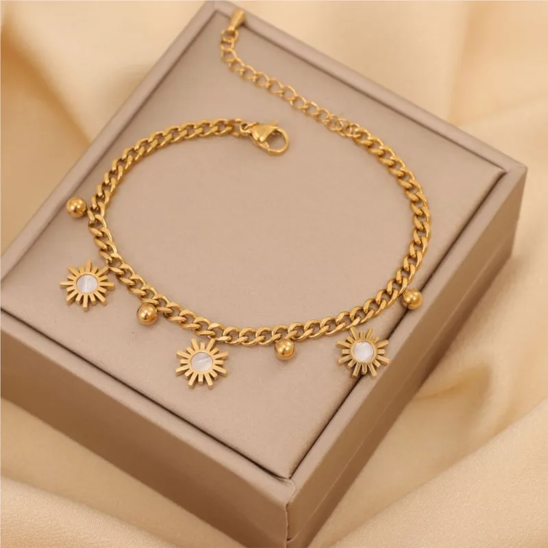 ANENJERY 316L Stainless Steel Shell Sunflower Drop Bracelet For Women Fashion Simple Bracelet Jewelry Accssory Fastival Gift