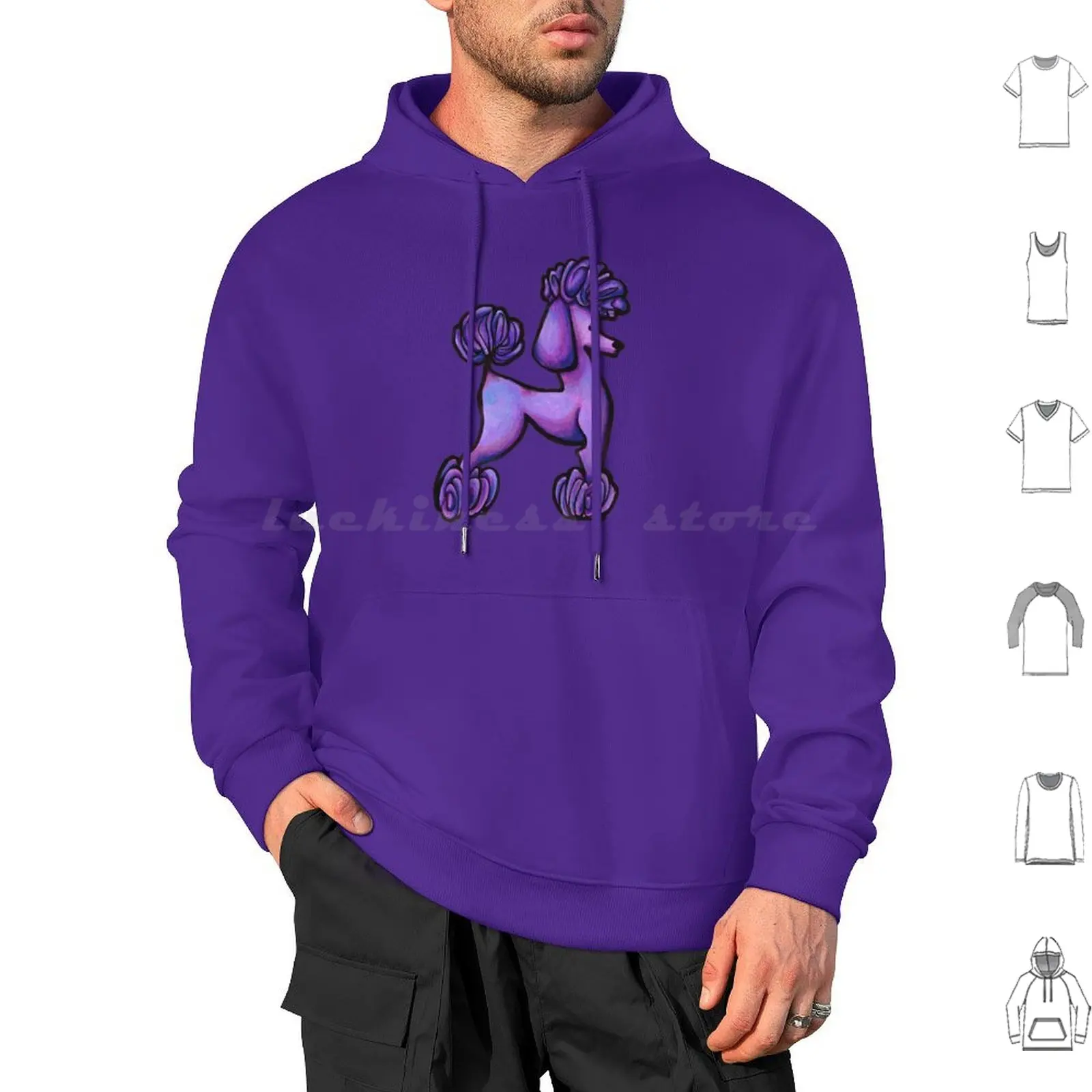 Purple Poodle Doodle Hoodies Long Sleeve Poodle Purple Cute French German Fluffy Dog Pooch Posh Savoir Faire Colorful