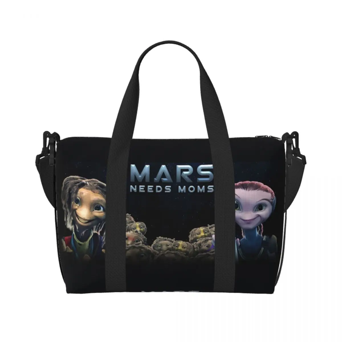 

Custom Mars Needs Moms Beach Tote Bag for Women Extra Large Gym Carry On Science Fiction Comedy Film Travel Shopping Bags