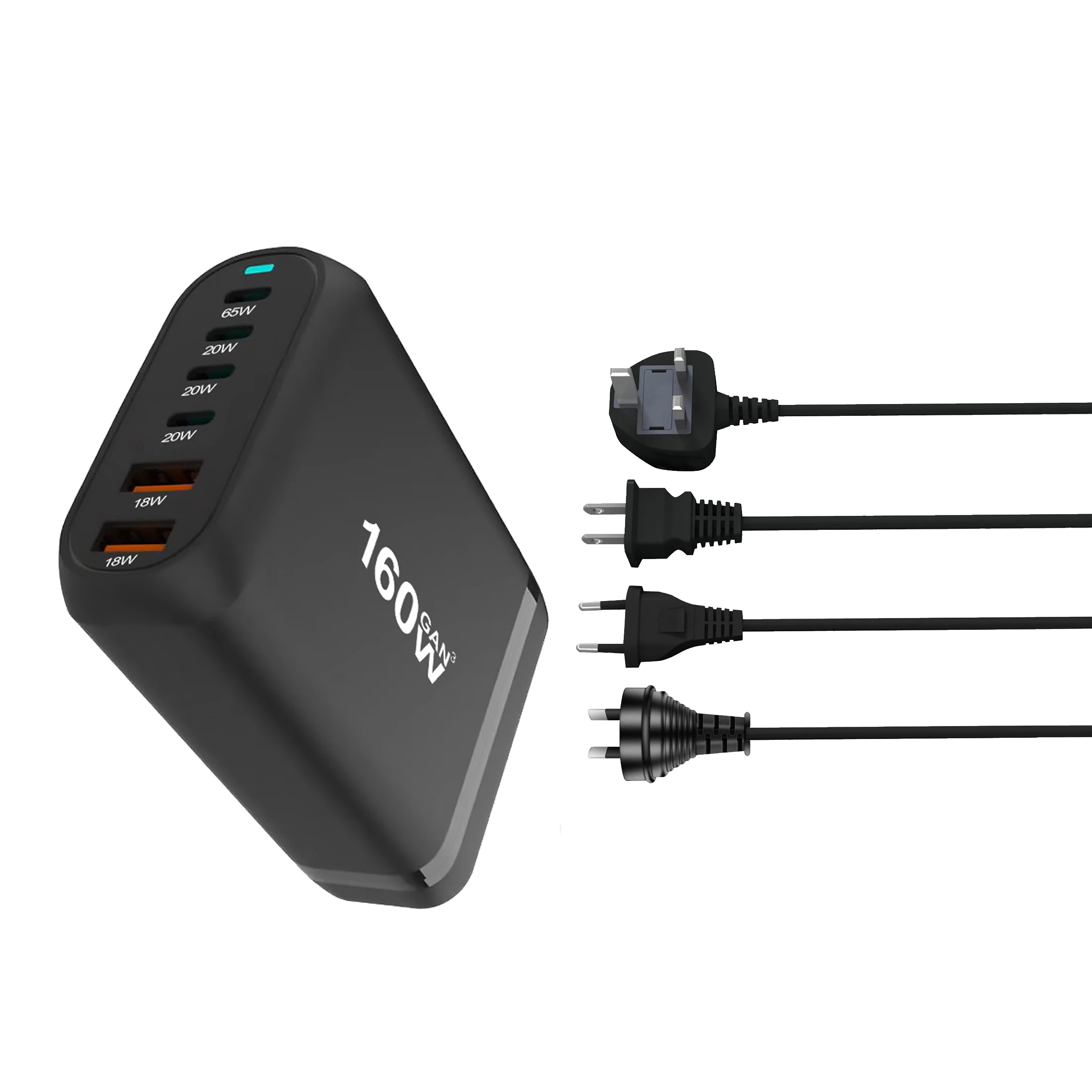 160W Gan Fast Charge 3.0 USB Type C Fast Charger Mobile 6-port USB Type C PD Charger Convenient To Carry Tablet Charger