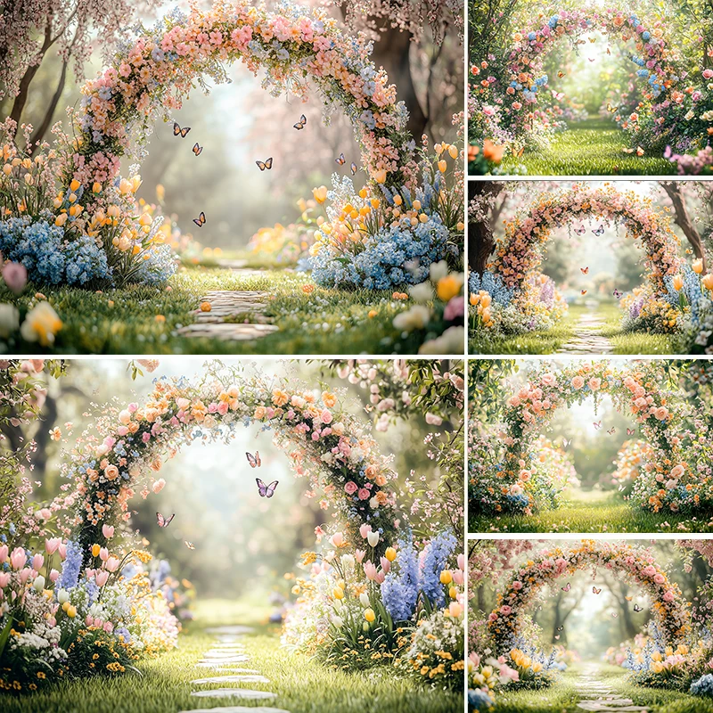 

LS Photography Background Spring Easter Garden Pink Floral Butterfly Kids Birthday Portrait Decor Backdrop Photo Studio