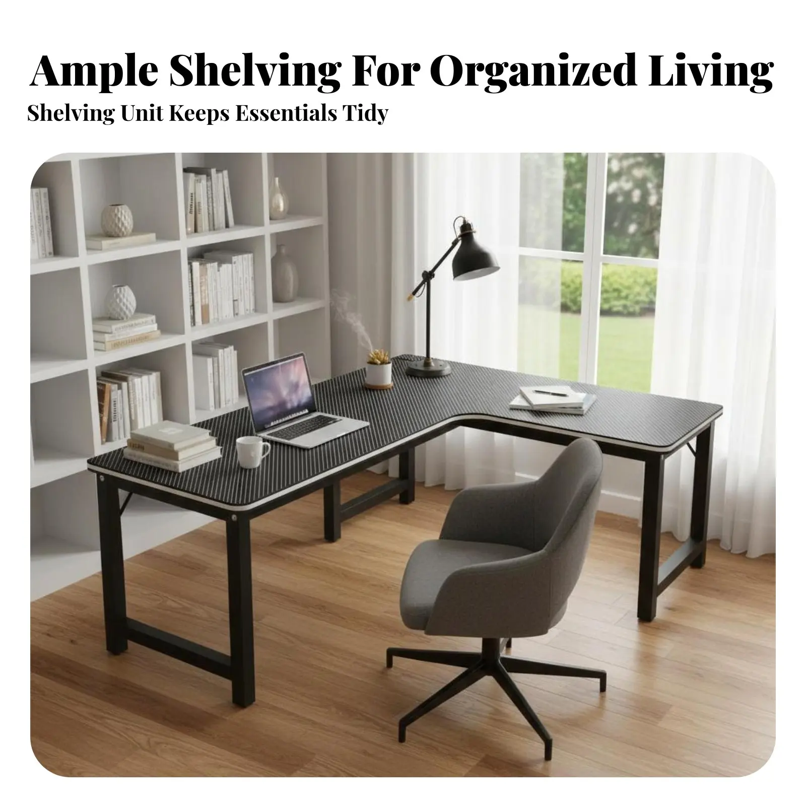 L-Shaped Desk with Hutch Two-Person Capacity Office Furniture Ample Storage Sturdy construction for Students, ptiers, Bedroom