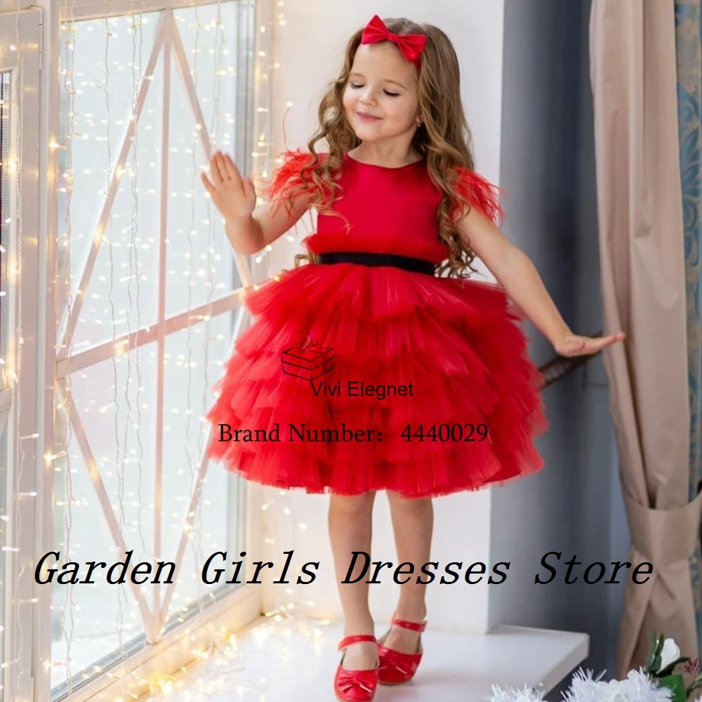 Charming Pink Scoop Flower Girls Dresses with Soft Tulle Sleeveless Christmas Dresses for Princess 2025 فستان عيد الميلاد New