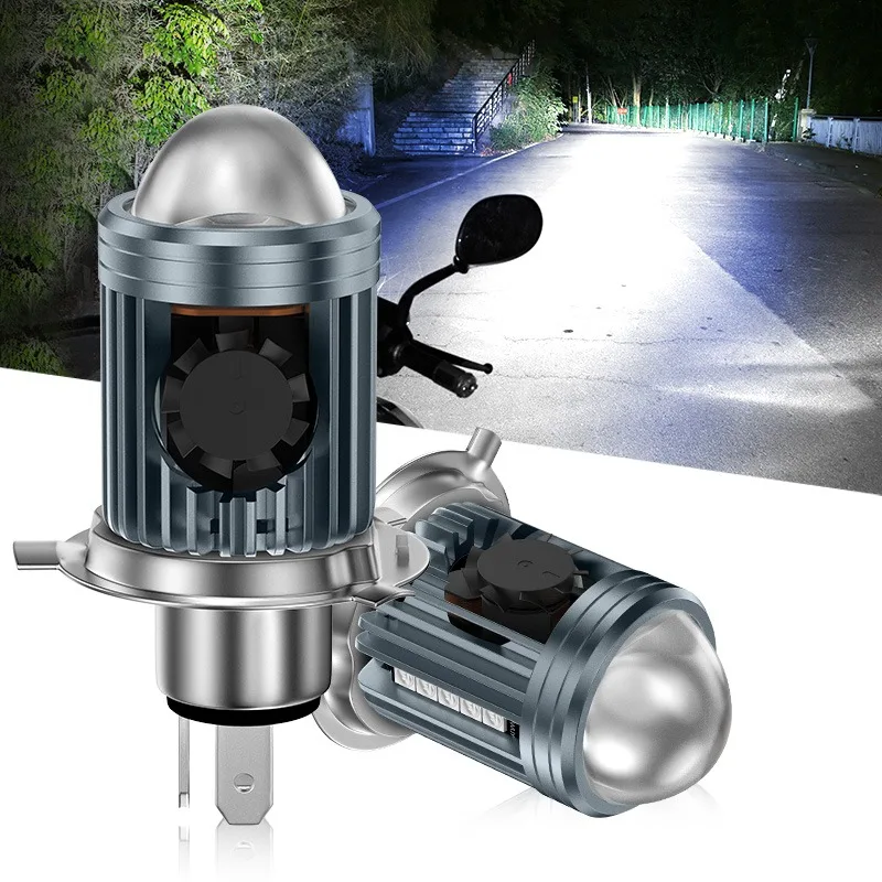 1PCS Motorcycle LED Headlight Bulb H4 H6 Projector Lens High Low Beam Dual Color 12-80V 24W IP67 Waterproof Motorbike Headlamp