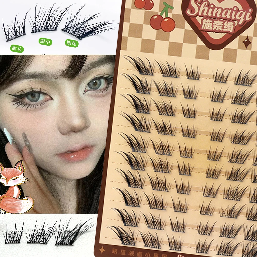 10 Rows 7-14mm Cluster Fox Eye Effect False Eyelashes Fluffy Natural Thick Segmented Bundles DIY Eyelash Extension Makeup Tool