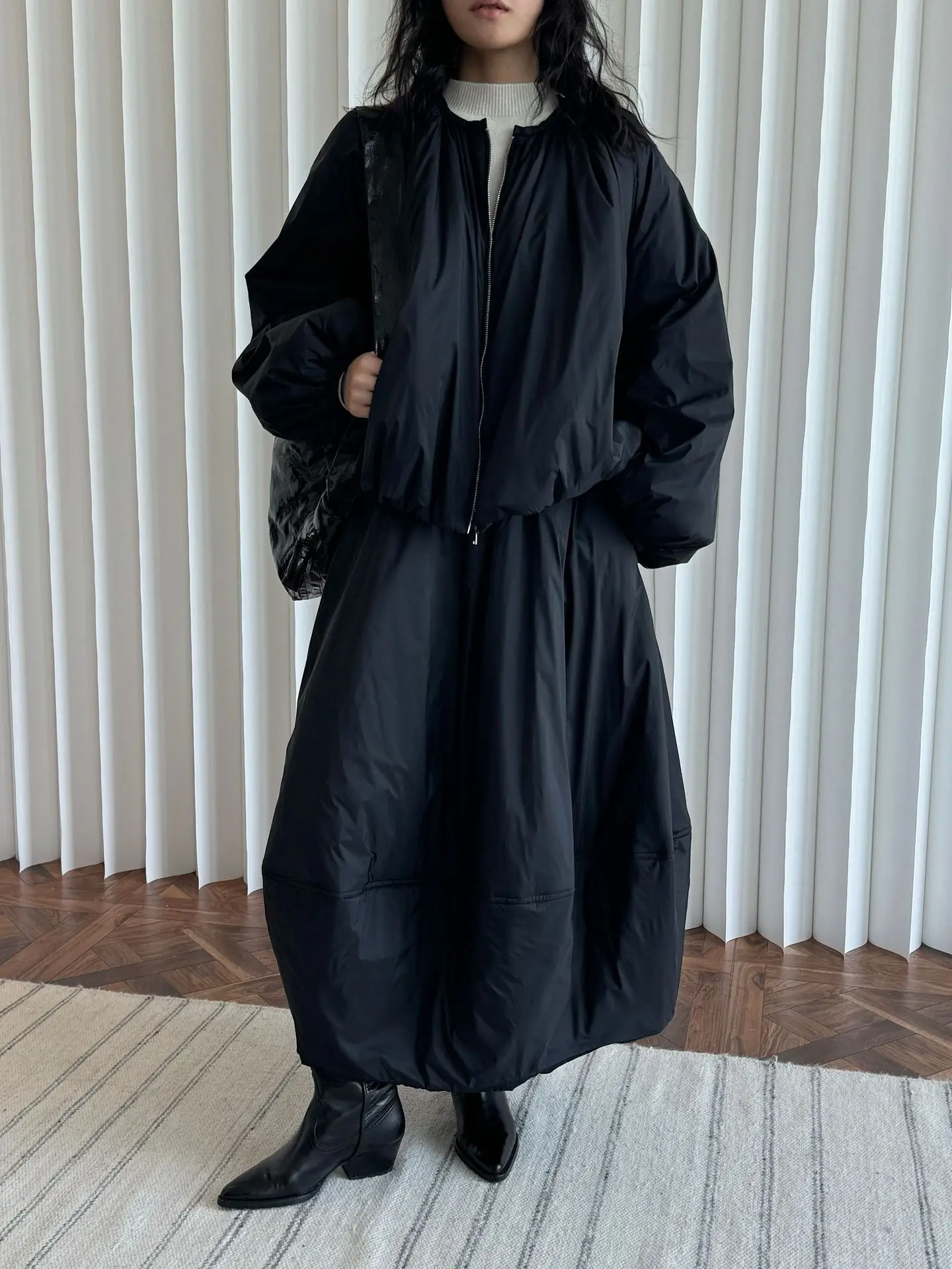 [LANMREM] Office Lady Thick Warm Cotton Skirt For Women Elastic High Waist A-lilne Mid-length Skirts 2025 Winter New 26C965