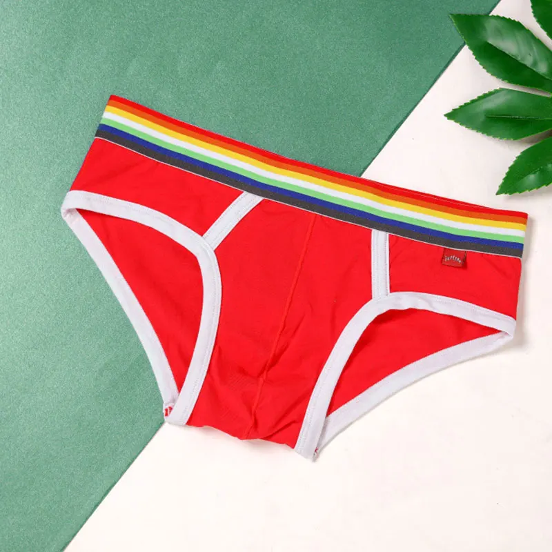 Sexy Mens Underwear Rainbow Belt Briefs Fashion Cotton Panties Youth Breathable Underwear Briefs Low Waist Underpants For Male