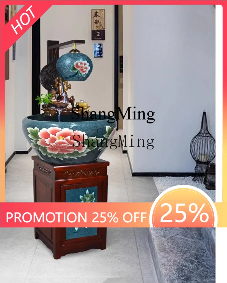 

CL feng shui peony ceramic fish tank with cabinet landscaping living room office lucky home