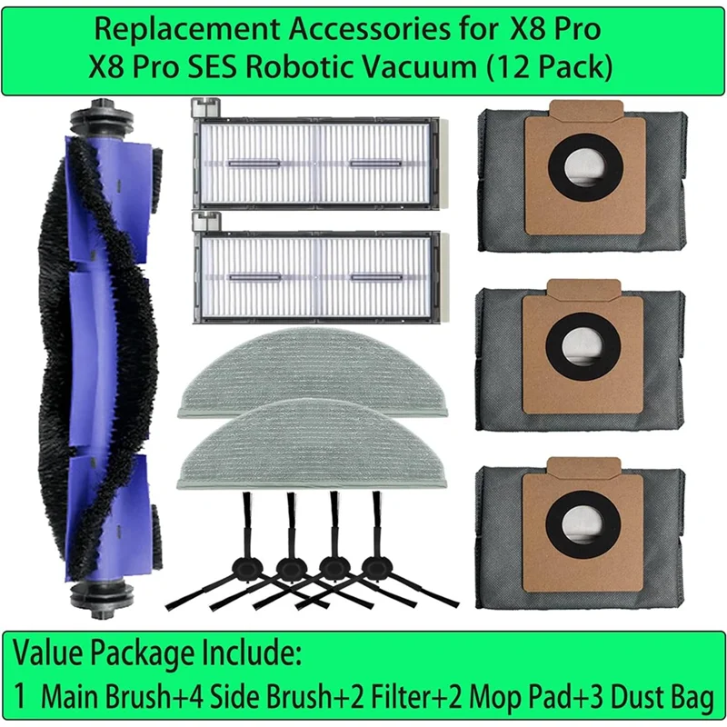 WHYY-Per Eufy Robovac X8 Pro SES Stazione Auto-Vuoto Robot Aspirapolvere Spazzola Laterale Principale Filtro Hepa Mop Pad Sacchetto di Polvere Accessori